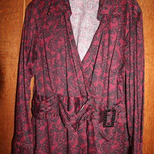 Blouse, long sleeved, red & black. Size XL. Apt. 9. Good condition.